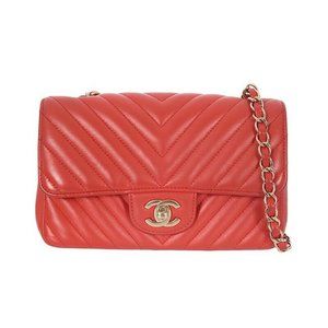 Chanel Mini Flap Chevron Red in Calfskin with Gold